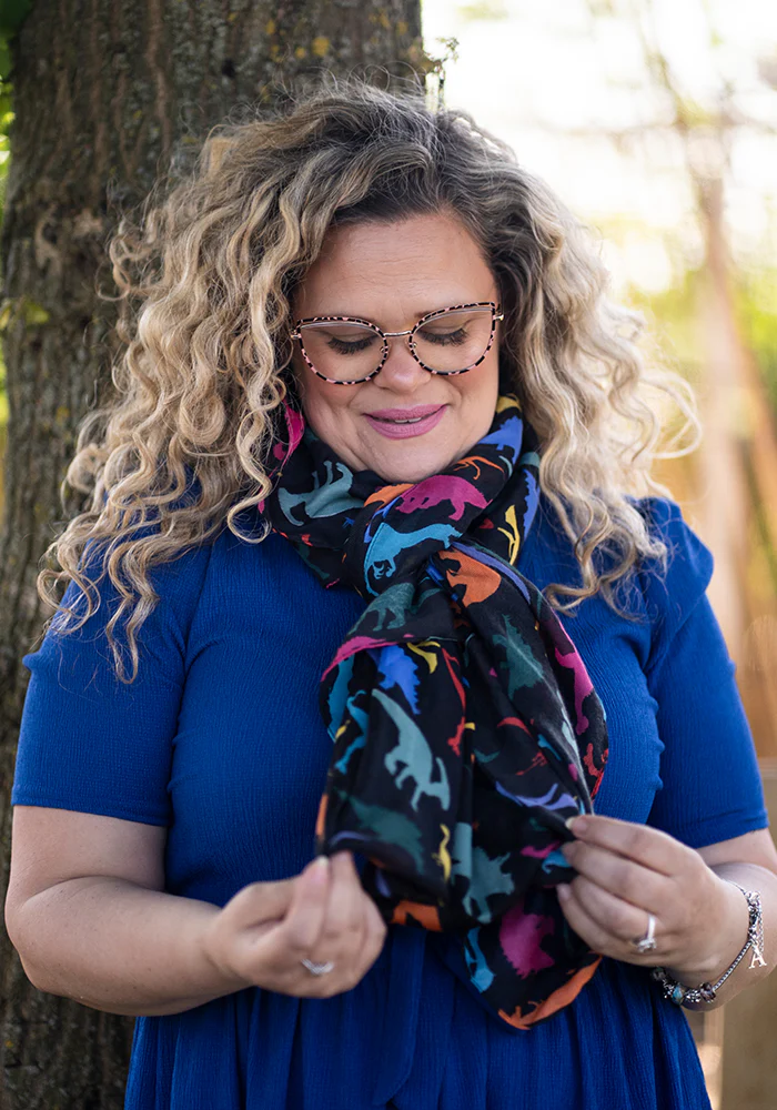 Colourful Women's Lightweight Printed Scarf (Black Dinosaur Print) - Image 4