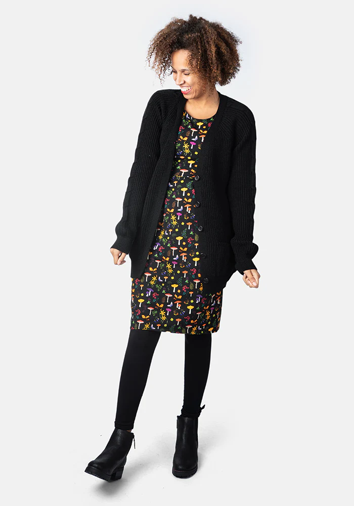 Black Long Line Cable Sleeve Cardigan - Image 3