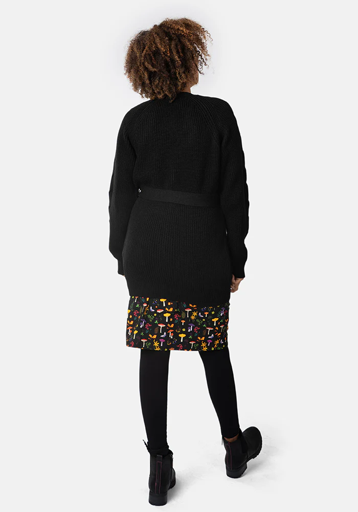 Black Long Line Cable Sleeve Cardigan - Image 4