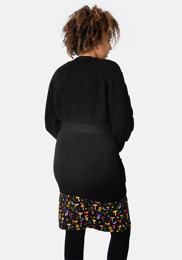Black Long Line Cable Sleeve Cardigan - Image 5