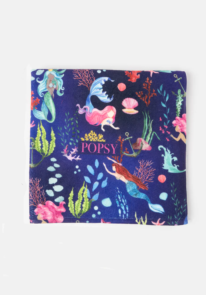 Large Blue Mermaid Print Towel - Image 3