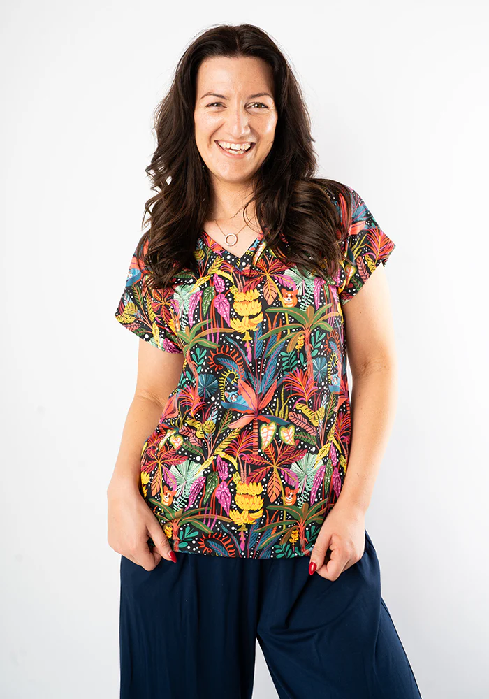 Bush Babies Print Extended Shoulder V-Neck Top - Image 3