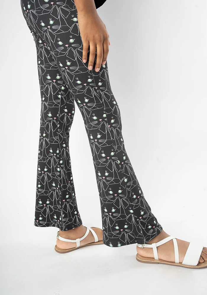 Children's Cat Face Print Flare Leggings - Image 3
