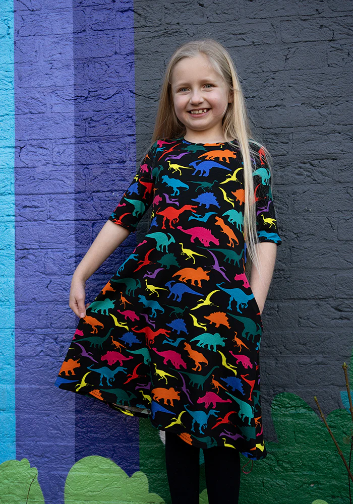 Children's Dinosaur Print Cotton Dress (Adelphi) - Image 3