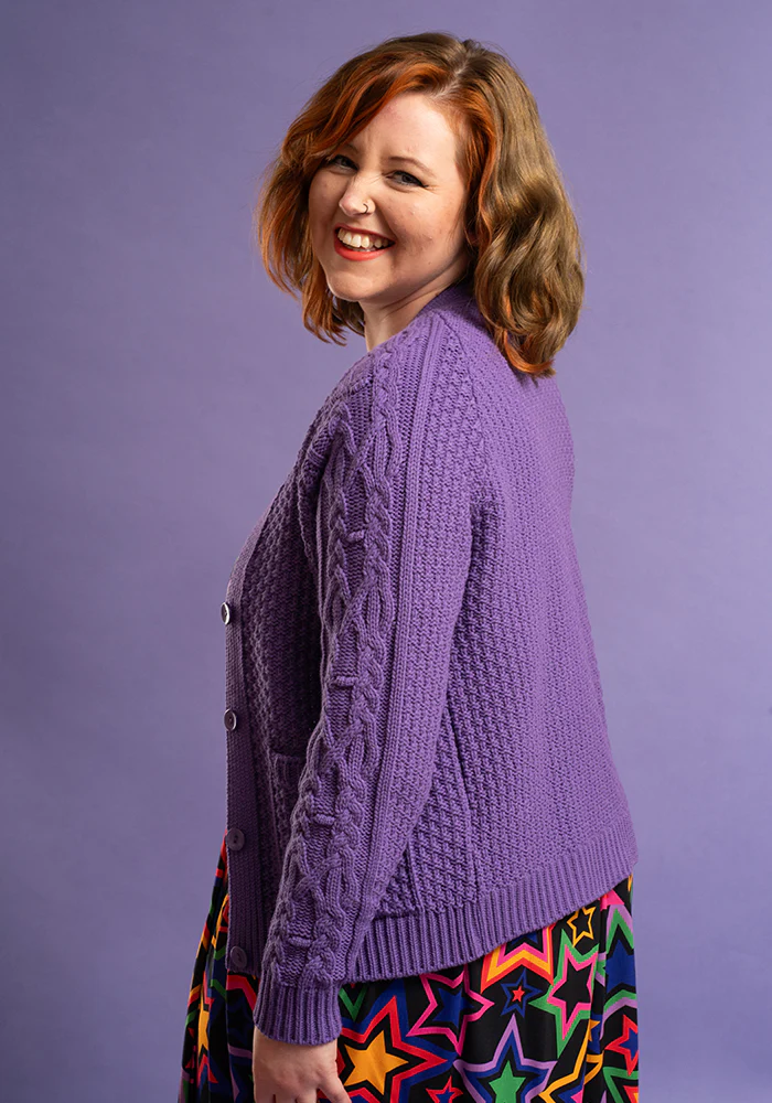 Clematis Purple Moss Stitch Cardigan - Image 3