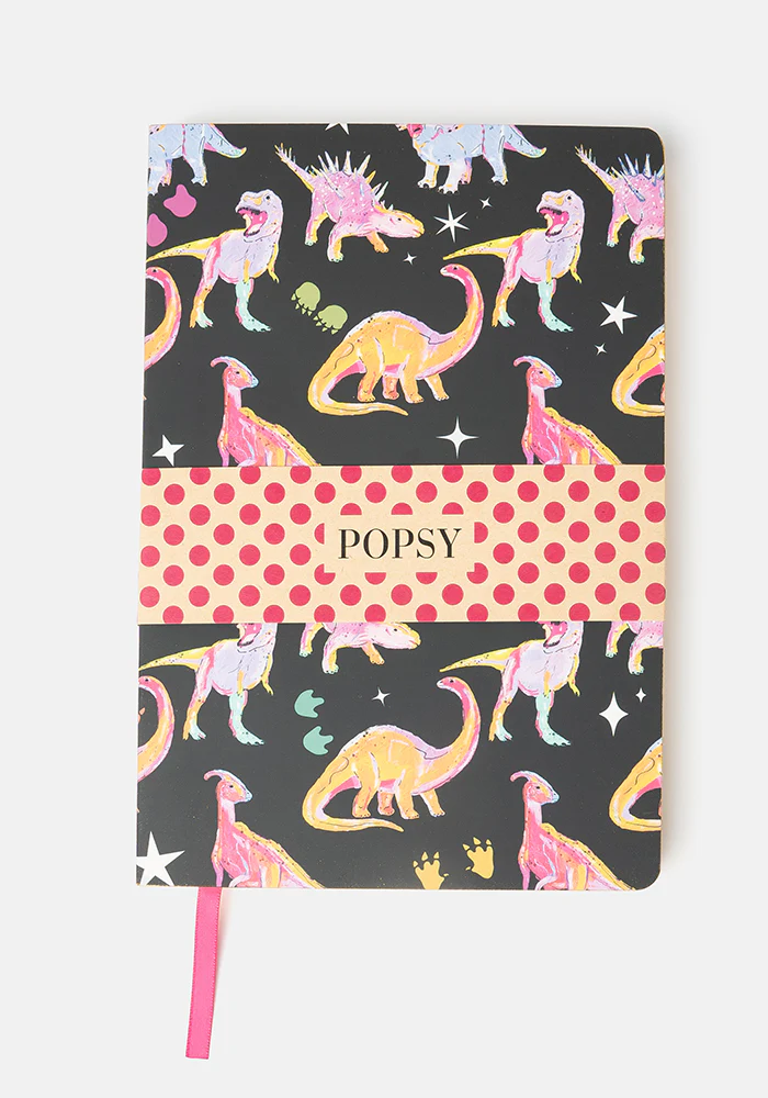 Cute Pink Dinosaur Print Notebook - Colourful Quirky Journal Gift - Image 3