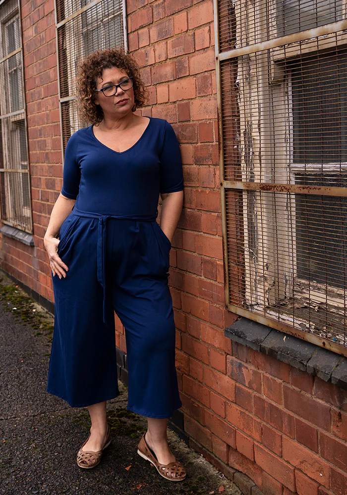 Declan Navy Cotton Culotte Leg Jumpsuit - Image 3