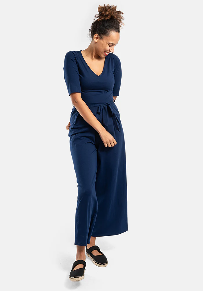 Declan Navy Cotton Culotte Leg Jumpsuit - Image 4