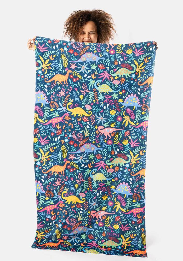 Large Dinosaur Blue Print Towel - Image 4