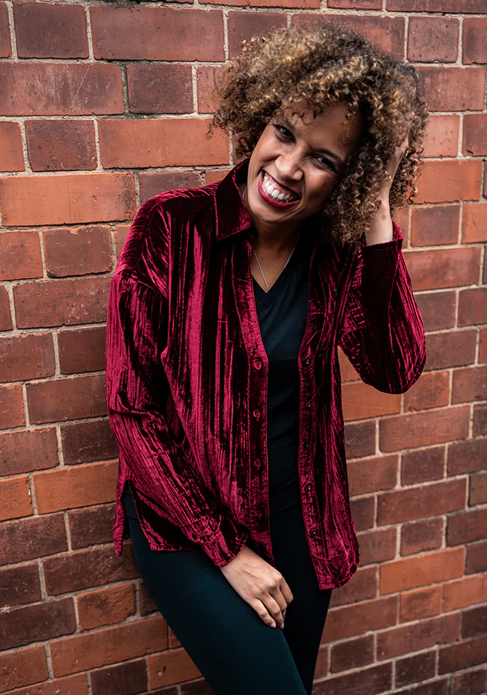 Etty Berry Velvet Plisse Shirt - Image 10