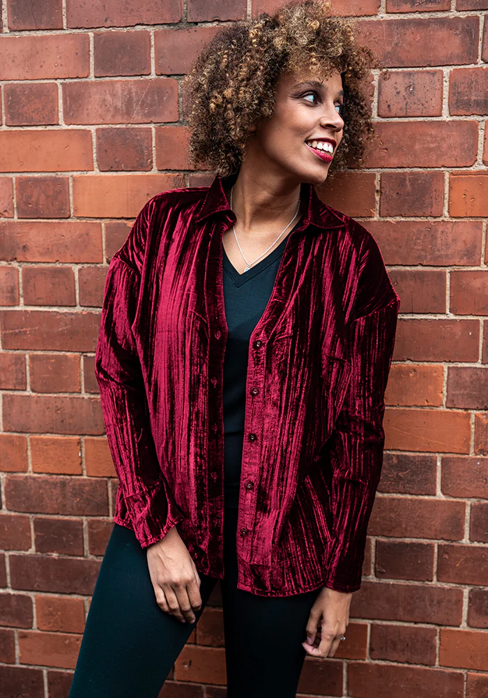 Etty Berry Velvet Plisse Shirt - Image 3