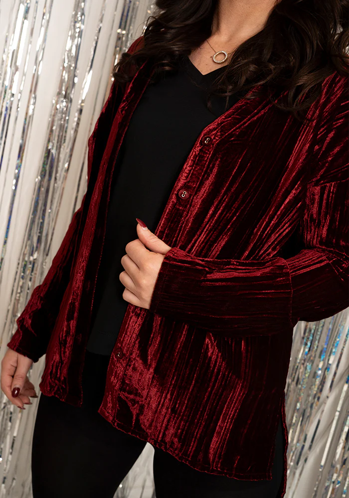 Etty Berry Velvet Plisse Shirt - Image 5