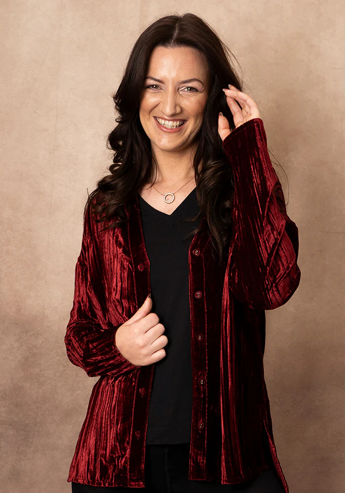 Etty Berry Velvet Plisse Shirt - Image 9