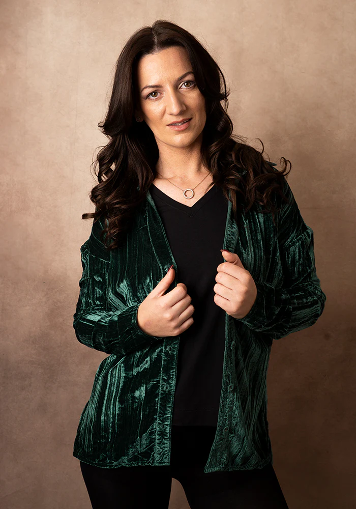 Etty Teal Velvet Plisse Shirt - Image 4