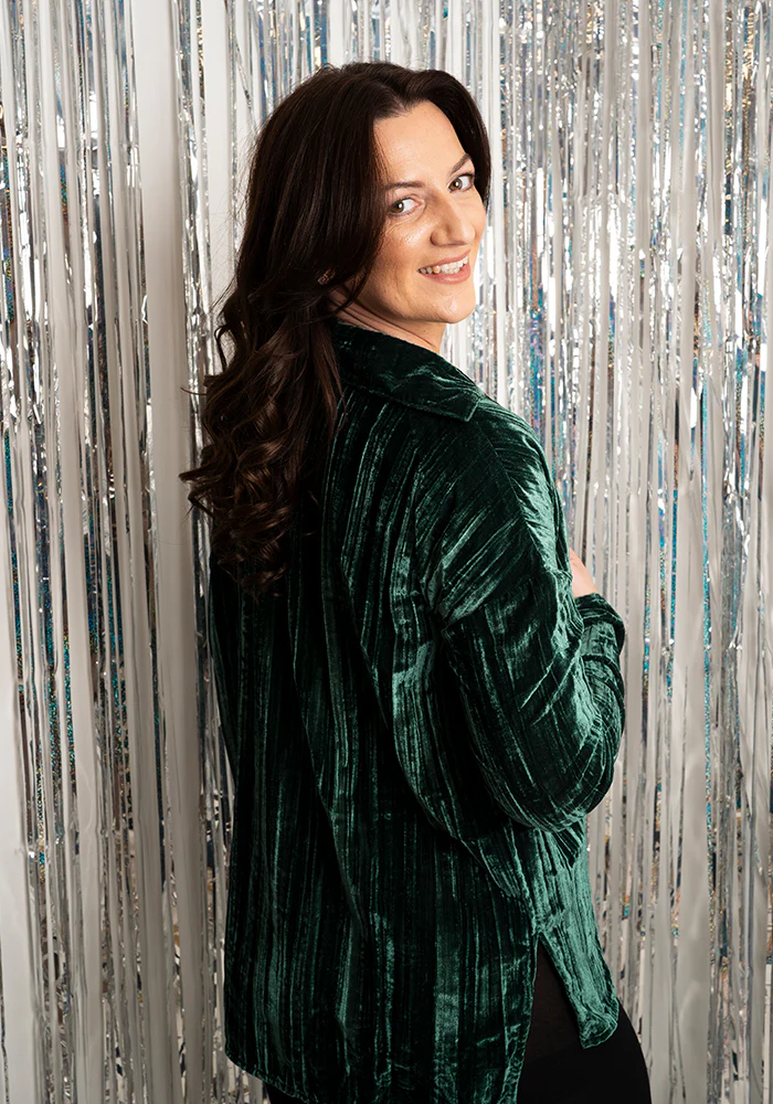 Etty Teal Velvet Plisse Shirt - Image 6