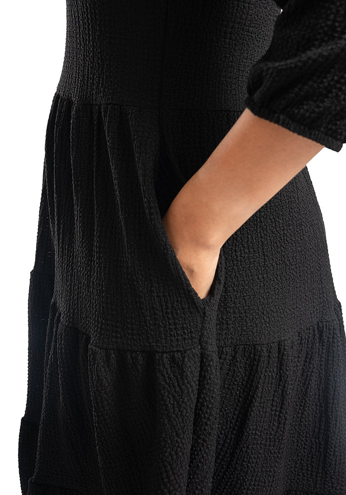 Hattie Black Tiered Hem Dress - Image 3