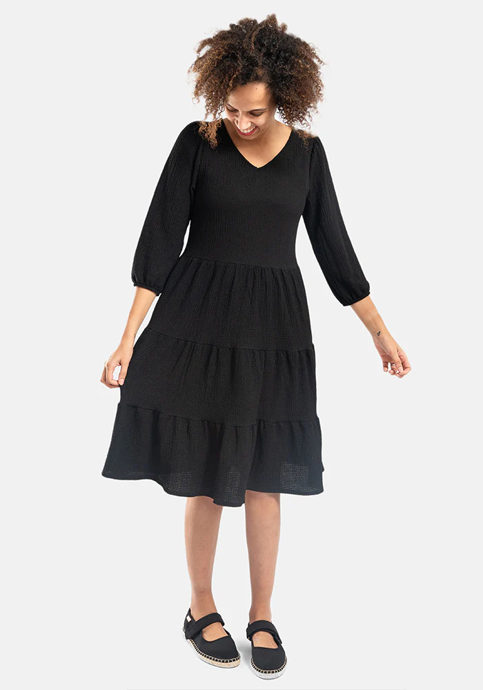 Hattie Black Tiered Hem Dress - Image 4