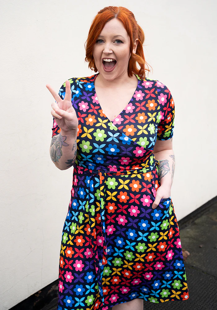 Idalia Retro Rainbow Floral Print Dress - Image 10