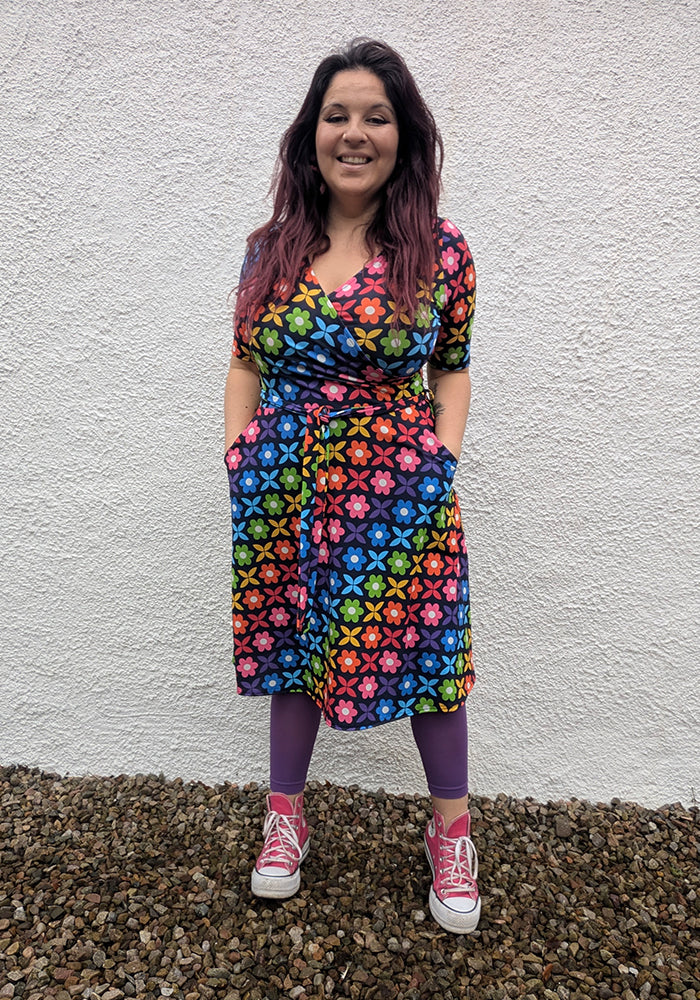 Idalia Retro Rainbow Floral Print Dress - Image 12