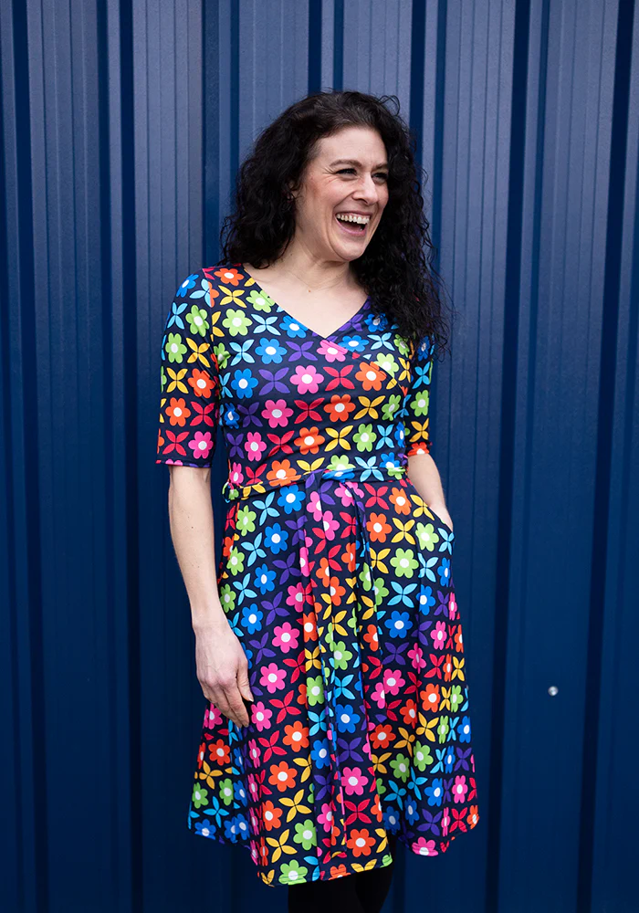 Idalia Retro Rainbow Floral Print Dress - Image 14