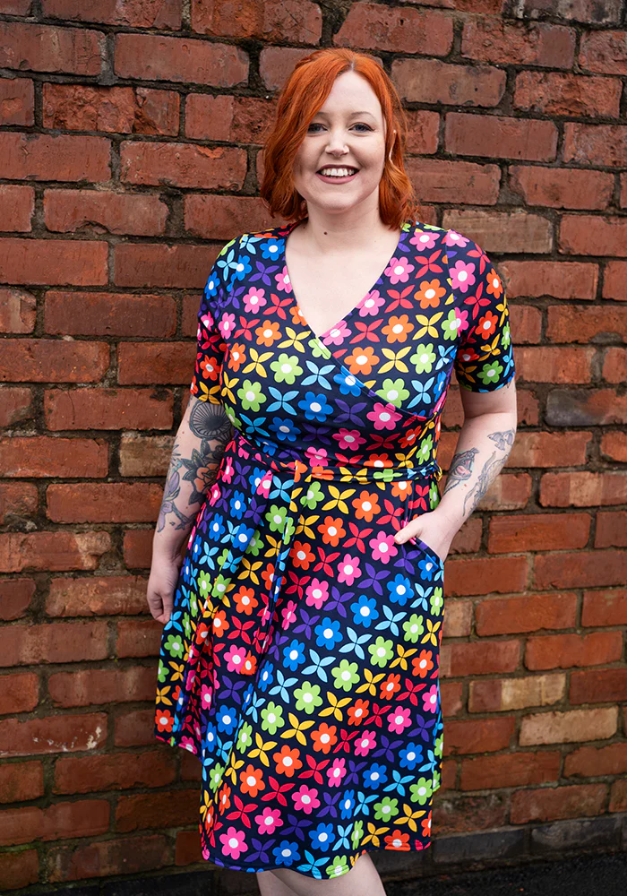 Idalia Retro Rainbow Floral Print Dress - Image 3