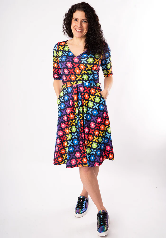 Idalia Retro Rainbow Floral Print Dress - Image 4