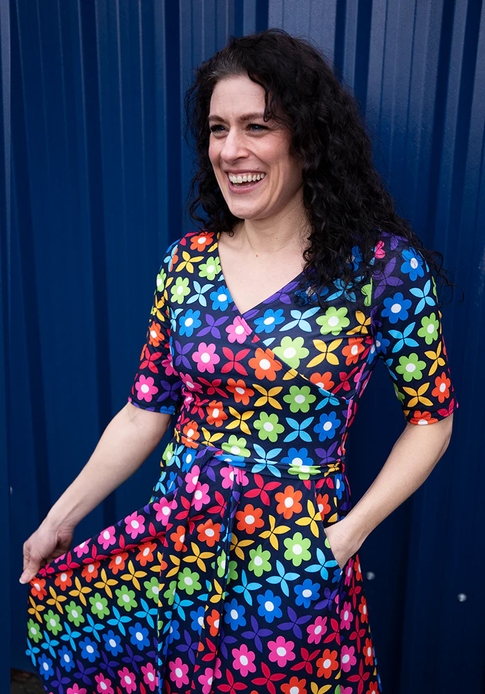 Idalia Retro Rainbow Floral Print Dress - Image 5