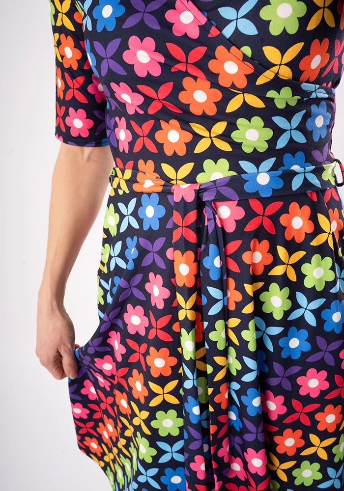 Idalia Retro Rainbow Floral Print Dress - Image 6