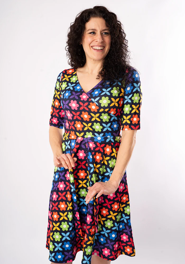 Idalia Retro Rainbow Floral Print Dress - Image 7