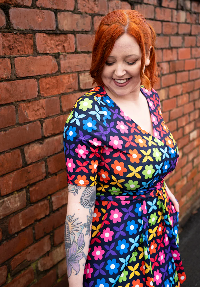 Idalia Retro Rainbow Floral Print Dress - Image 8