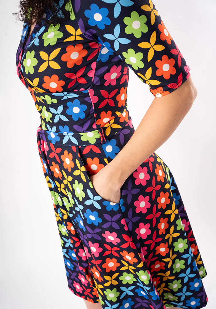 Idalia Retro Rainbow Floral Print Dress - Image 9