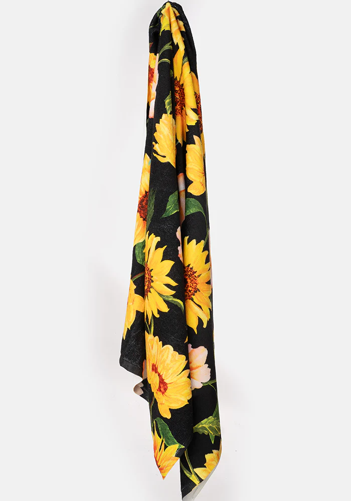Large Black Sunflower Print Towel - Image 3