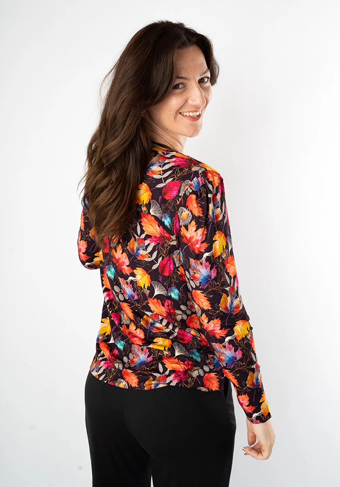 Lucy Fall Leaves Print Viscose Top - Image 3