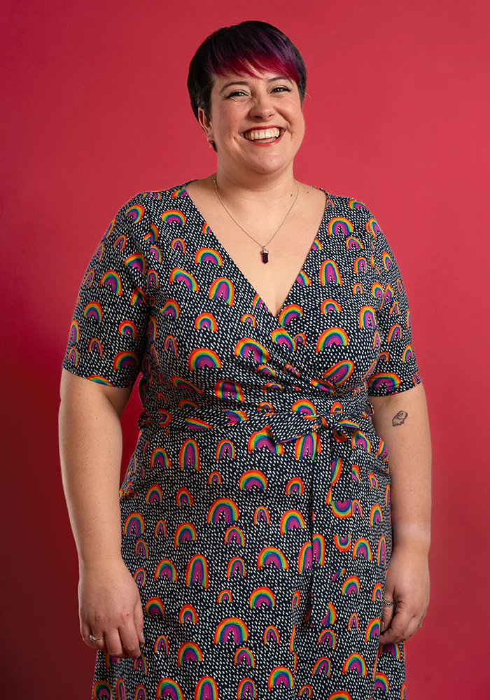 Maeve Navy Rainbow Print Cotton Midi Dress - Image 5