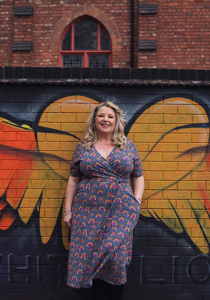 Maeve Navy Rainbow Print Cotton Midi Dress - Image 6