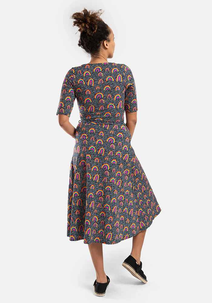 Maeve Navy Rainbow Print Cotton Midi Dress - Image 8