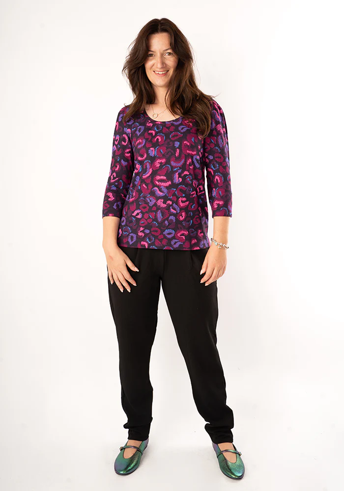 Makena Purple Animal Print Viscose Top - Image 3