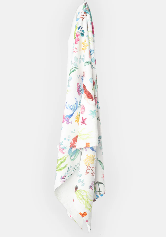 Large White Mermaid Print Towel - Image 3