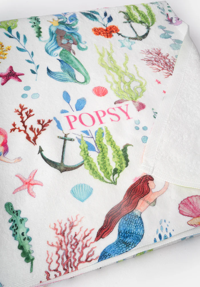 Large White Mermaid Print Towel - Image 6