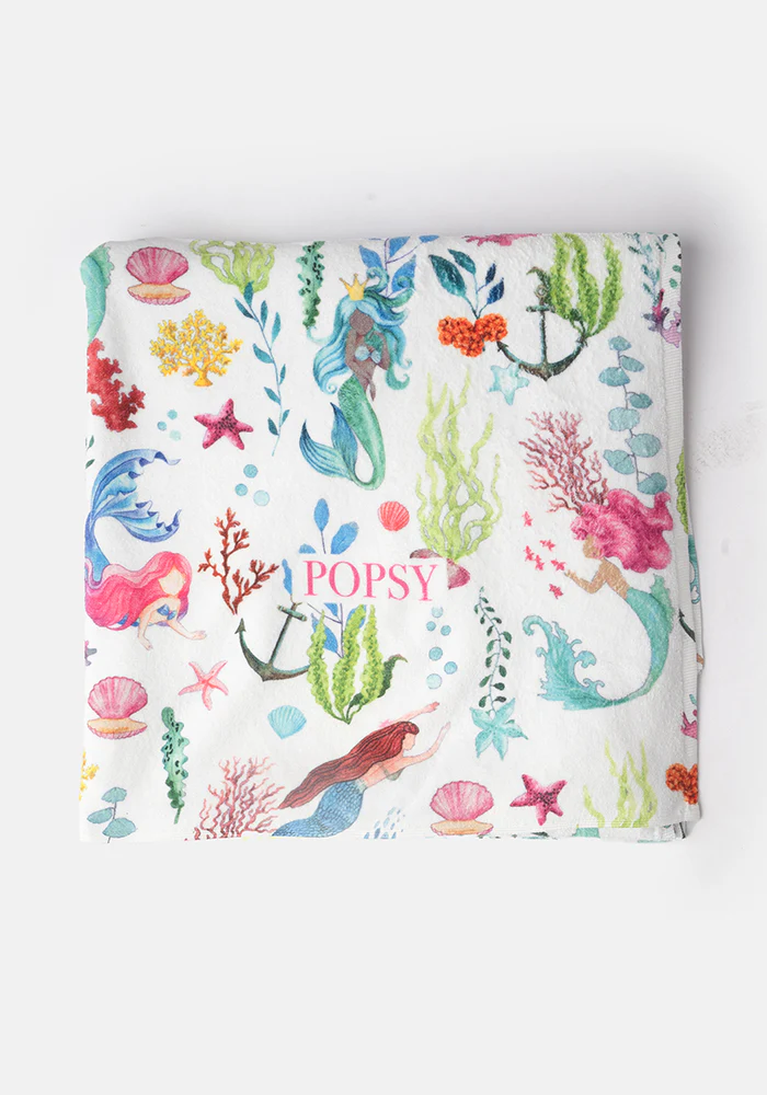 Large White Mermaid Print Towel - Image 8