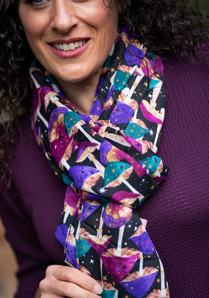 Colourful Women's Lightweight Printed Scarf (Purple Mushroom Print) - Image 3