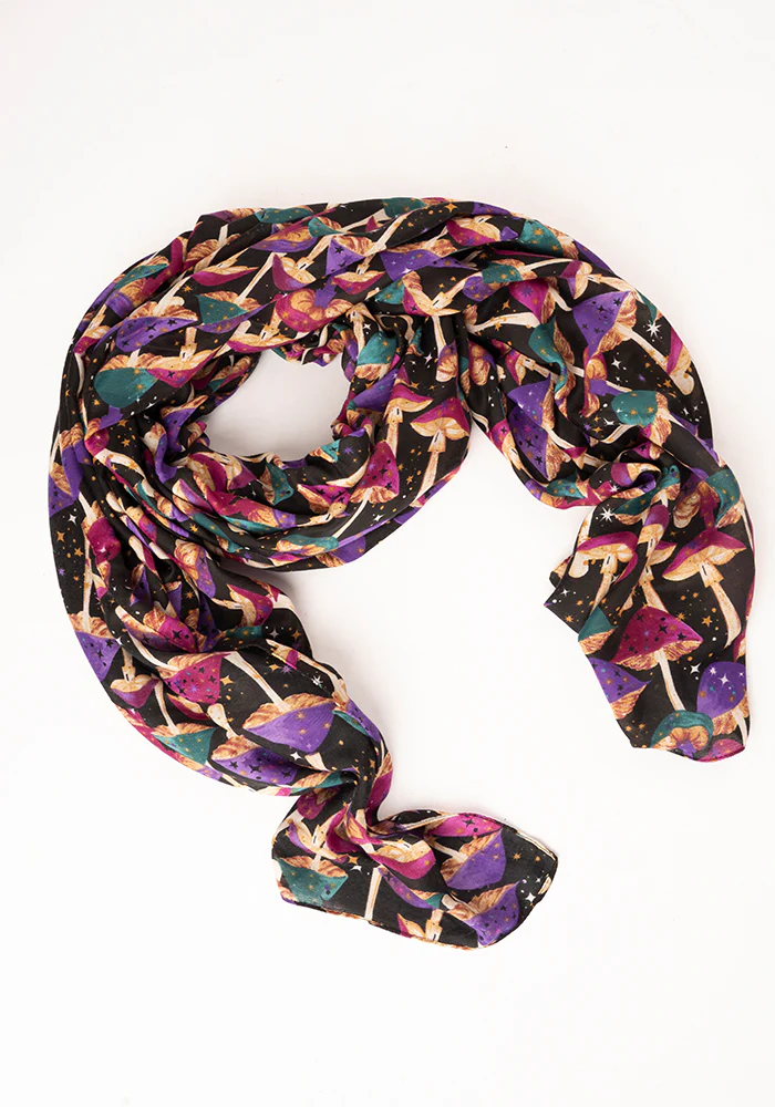 Colourful Women's Lightweight Printed Scarf (Purple Mushroom Print) - Image 4