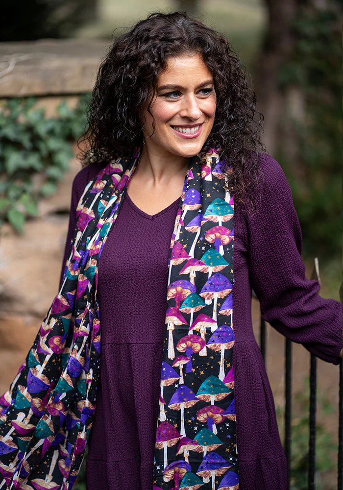 Colourful Women's Lightweight Printed Scarf (Purple Mushroom Print) - Image 5