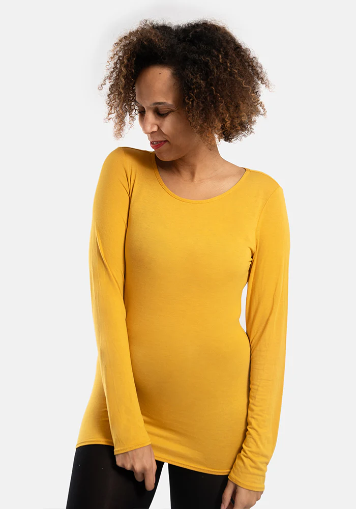 Mustard Long Sleeve Round Neck Top - Image 3
