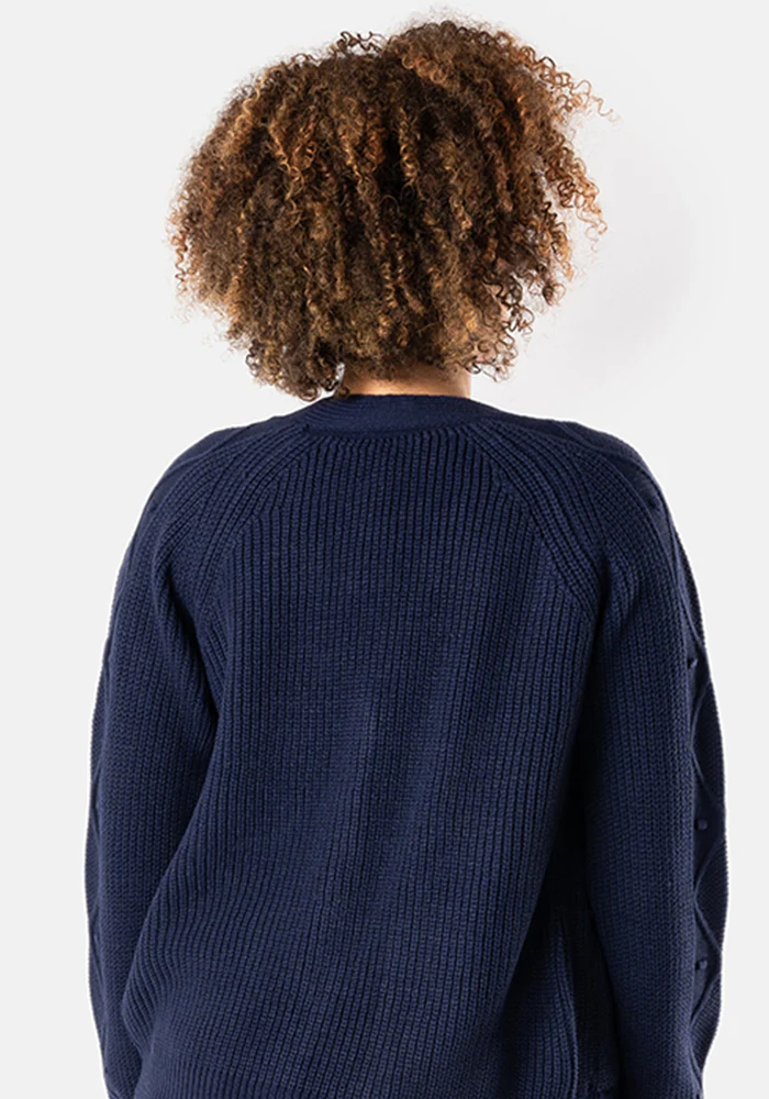 Navy Cable Sleeve Cardigan - Image 3