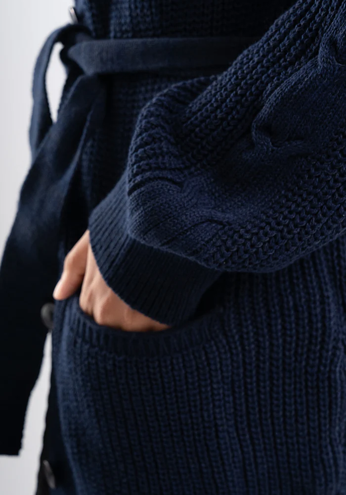 Navy Long Line Cable Sleeve Cardigan - Image 3