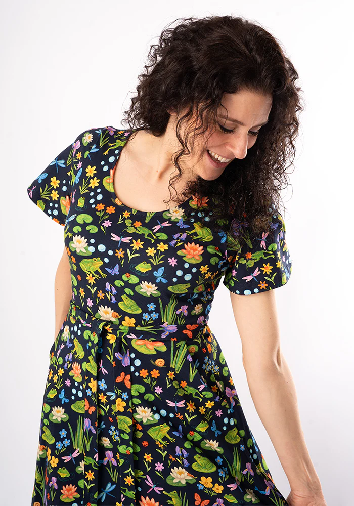 Padme Pond Life Print Cotton Midi Dress - Image 10