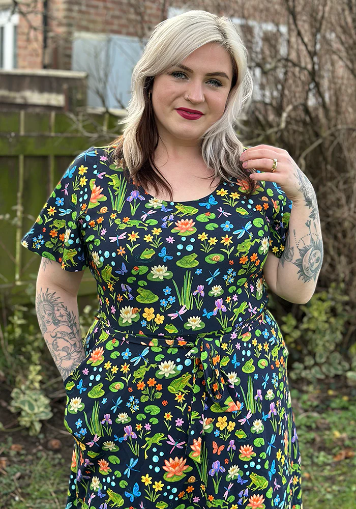 Padme Pond Life Print Cotton Midi Dress - Image 11