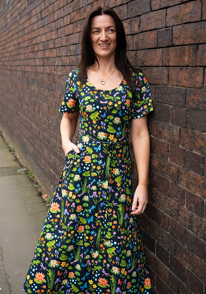 Padme Pond Life Print Cotton Midi Dress - Image 12