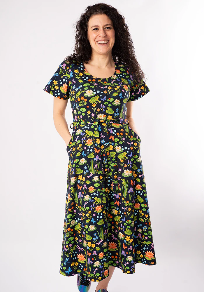 Padme Pond Life Print Cotton Midi Dress - Image 3
